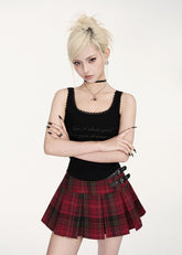 Buckle Strap Tartan Mini skirt